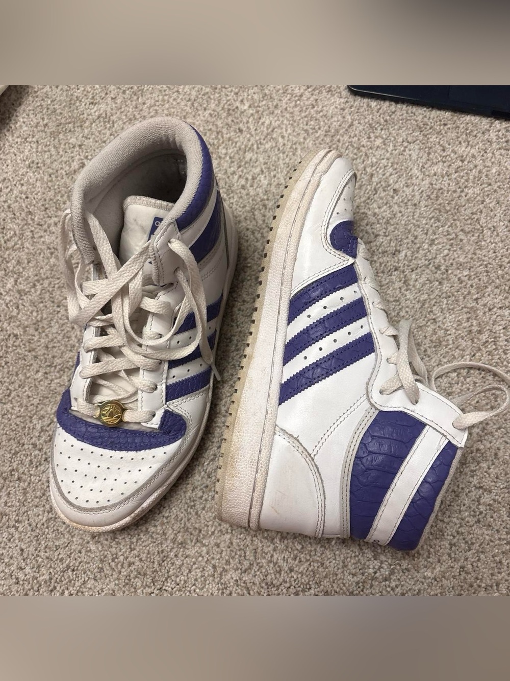 White and Purple High-Top Sneakers